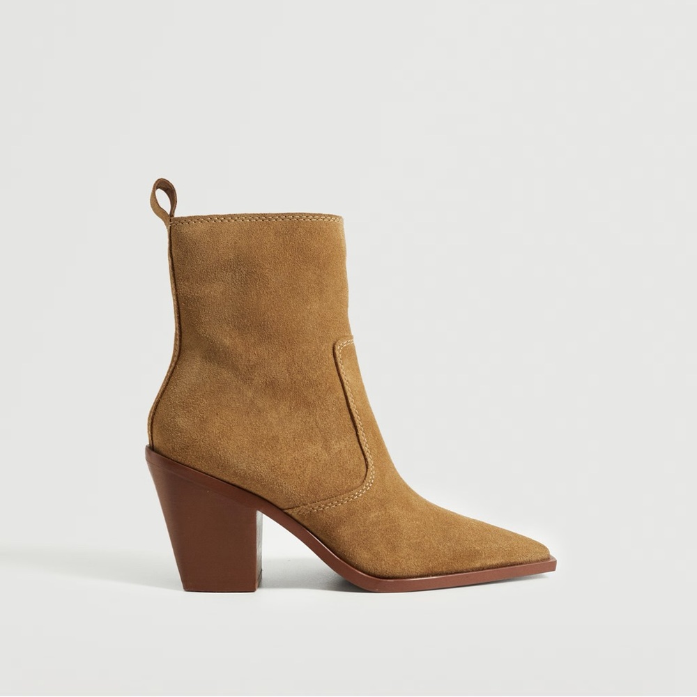 Mango Camel Suede Heeled Boots